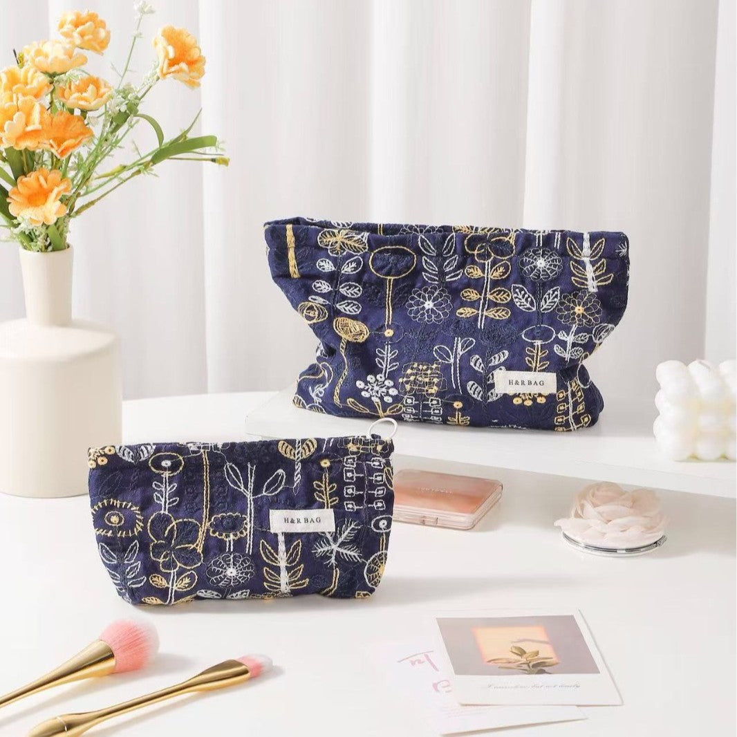 Cute Floral Cotton Embroidered Makeup Bag