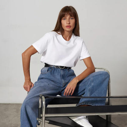 Solid Color Round Neck Loose Short Sleeves Top