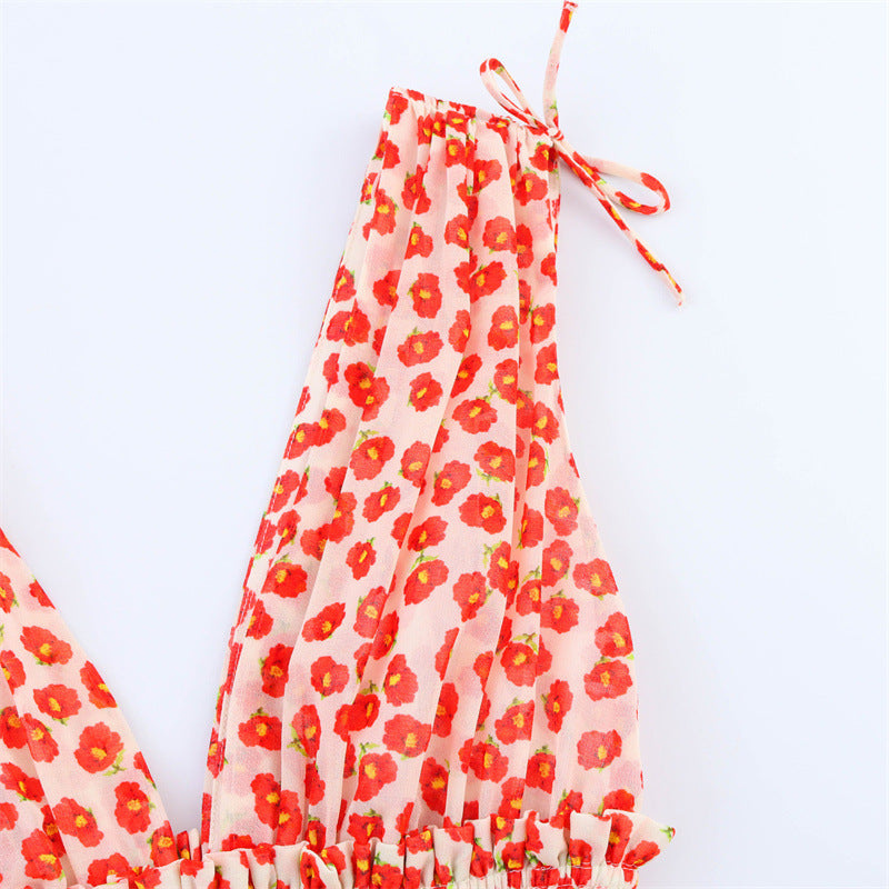 Cute Floral Print Smocked Ruffle Mini Dress