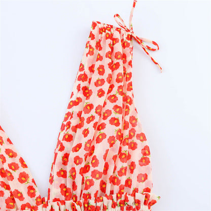 Cute Floral Print Smocked Ruffle Mini Dress