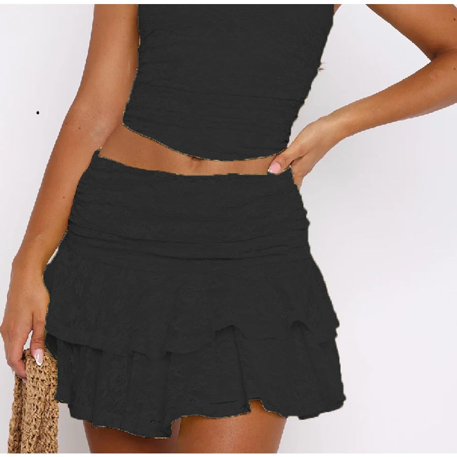 Solid Color Layer Lace Sexy Mini Cake Skirt