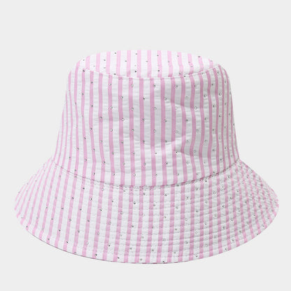 Trendy Striped Rhinestone Bucket Hat