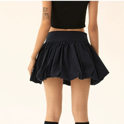 Sweet Solid Color Hem Puff Mini Skirts