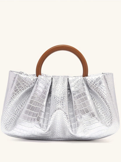 Stylish Ruched Cloud Round Handle Evening Handbag