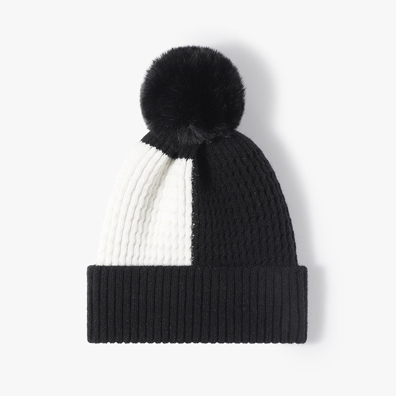 Contrast Color Warm Knit Pom Beanie