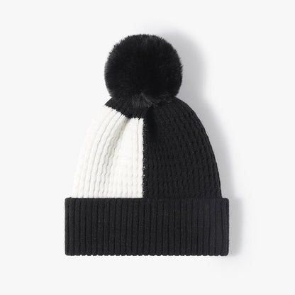 Contrast Color Warm Knit Pom Beanie