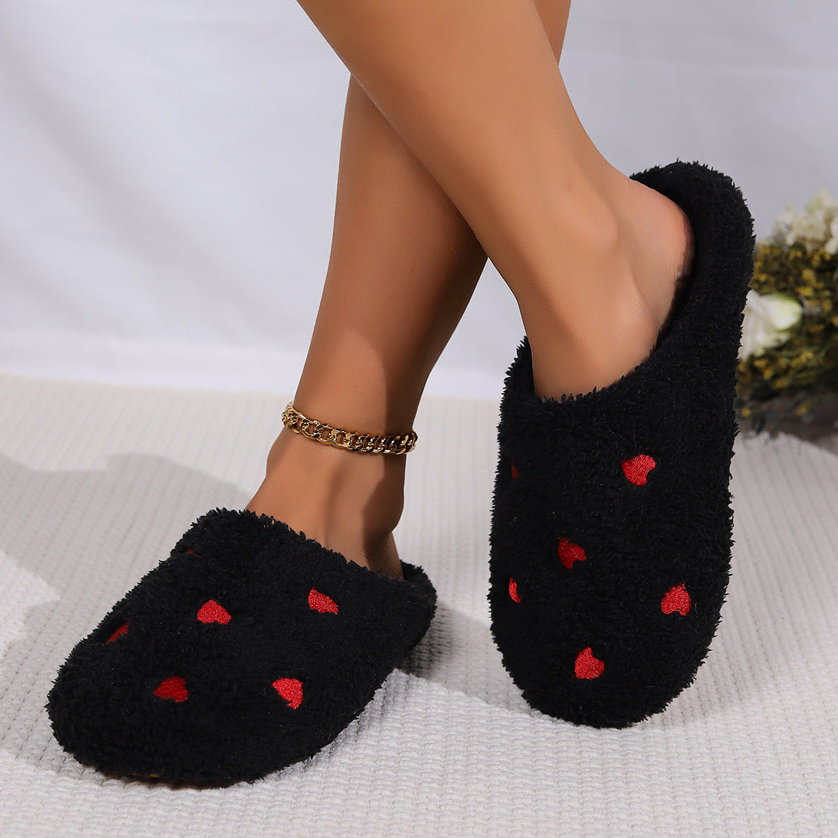 Simple Heart Print Indoor Winter Slippers