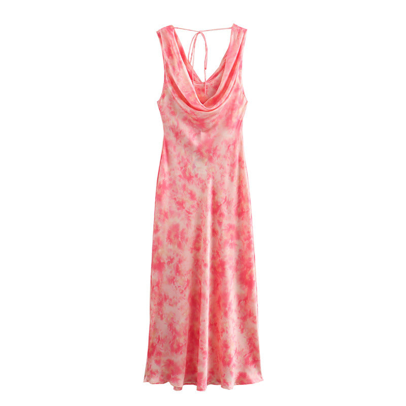 Elegant Flower Printed Cowl Neck Maxi Dress