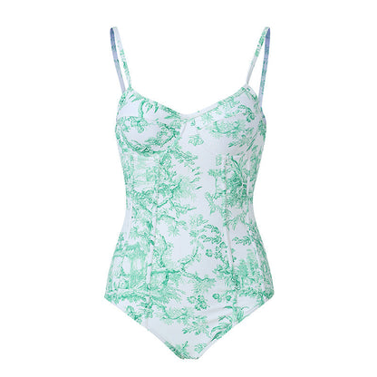 Vintage Print Slim Fit Swimwear with Cover Dress