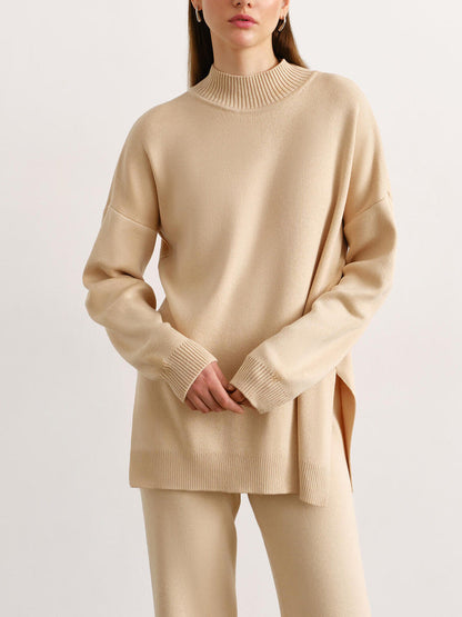 High Collar Side Split Knit Sets