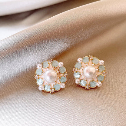 Vintage Gold Enamel Floral Hook Earrings