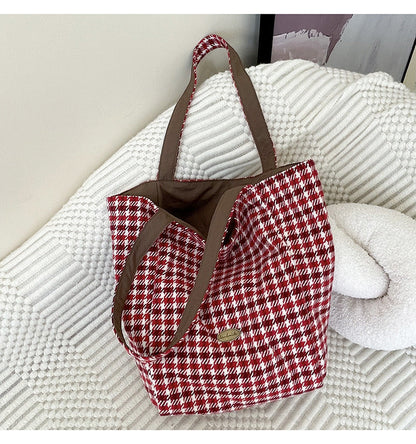 Plaid Striped Color Block Large Capacity Tote Bag