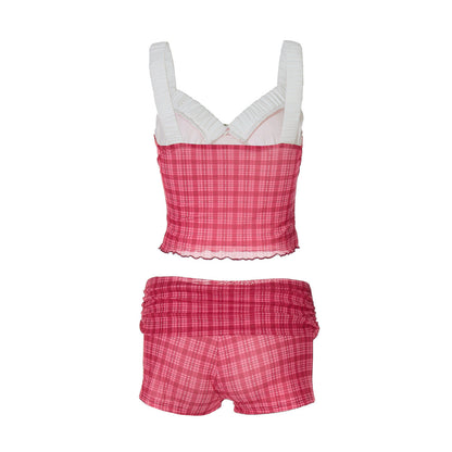 Color Block Pleated Sleeveless Vest Shorts Set