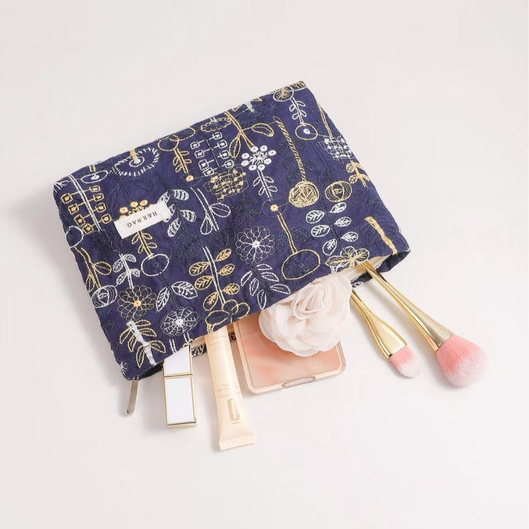 Cute Floral Cotton Embroidered Makeup Bag