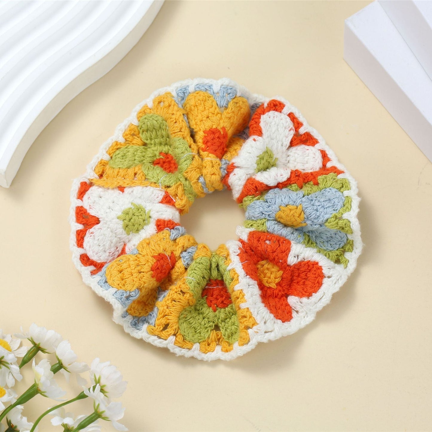 Sweet Colorful Flower Handmade Crochet Scrunchies