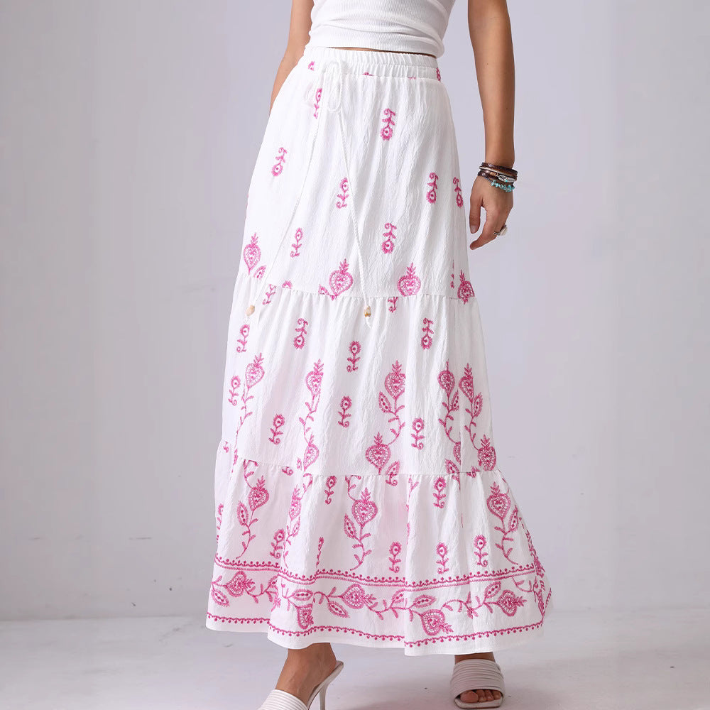 Floral Embroidered String Maxi Skirt