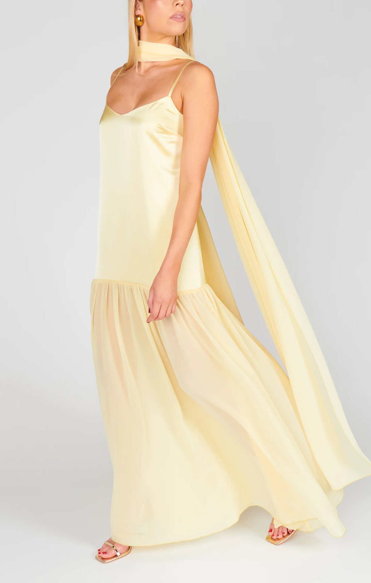 Solid Color Splicing Spaghetti Maxi Dress