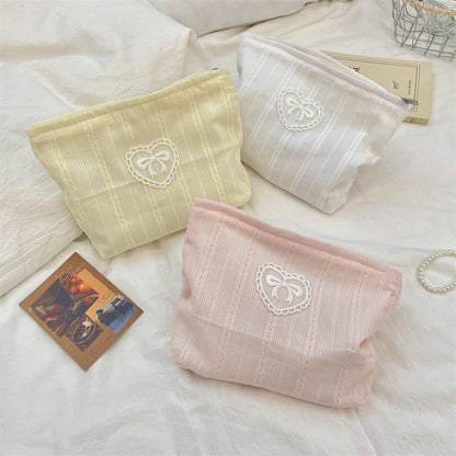 Simple Solid Color Bow Makeup Bag
