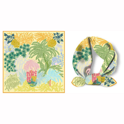Colorful Tropical Print Square Silk Scarf