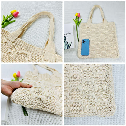 Solid Color large Cpacity Knit Shoulder Tote Bag
