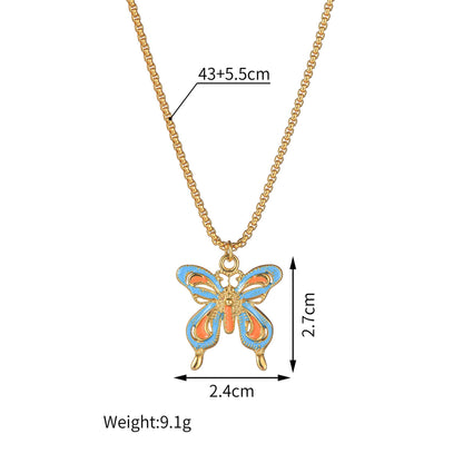Colorful Enamel Butterfly Pendant Necklace