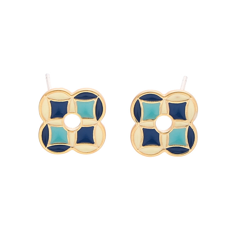 Vintage Geometric Floral Stud Earrings