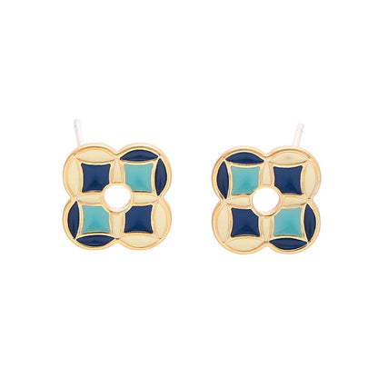 Vintage Geometric Floral Stud Earrings