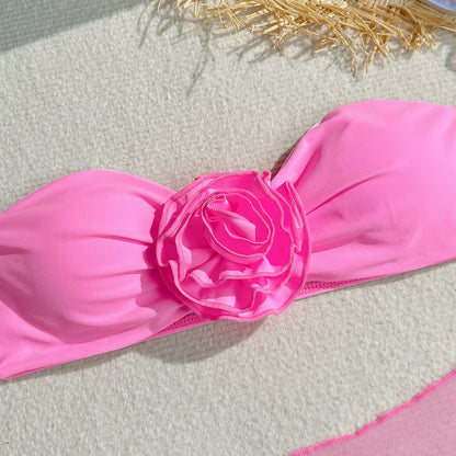 3-Piece Sexy 3D Floral Bandeau Bikini Set