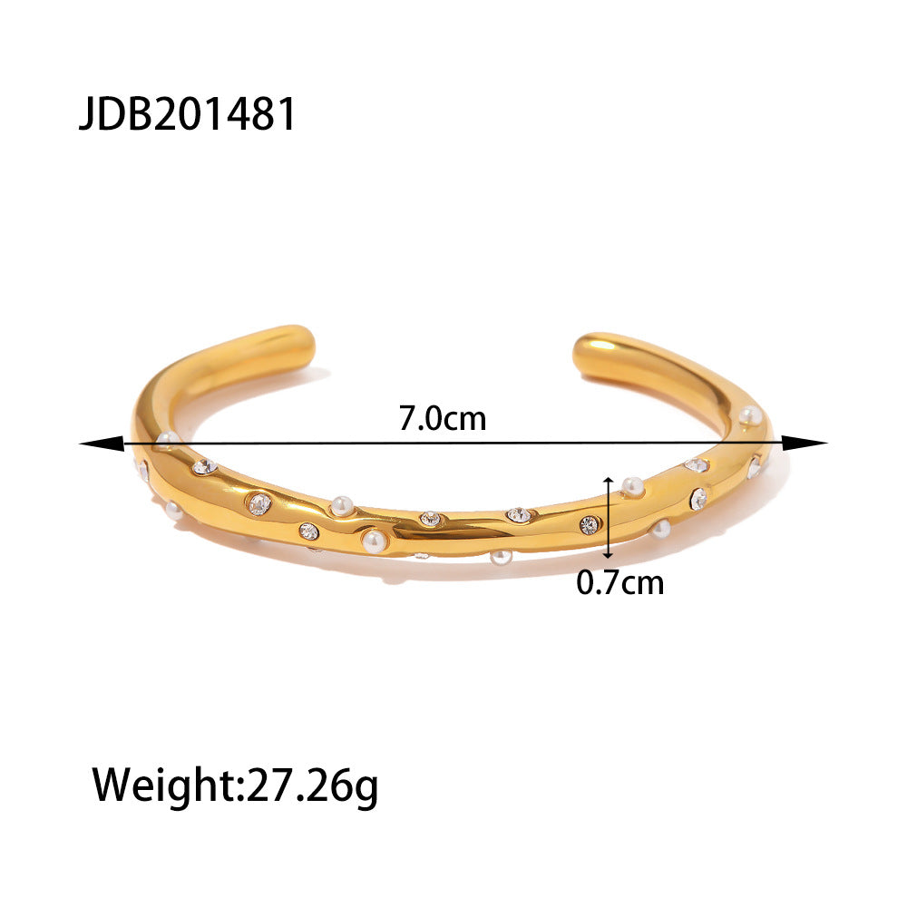 Gold Plated Pearl Open Bangle Bracelet