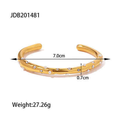 Gold Plated Pearl Open Bangle Bracelet