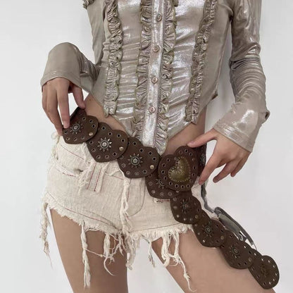 Vintage Patchwork Punk Stud Wide Belt