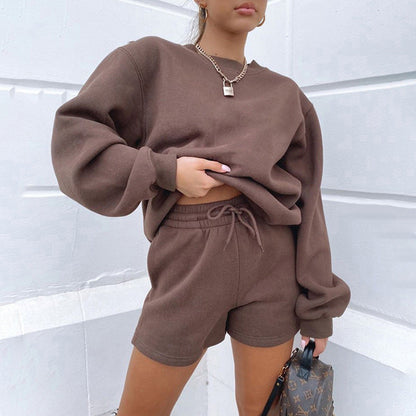 Solid Color Sweatshirt Short Loose Sets