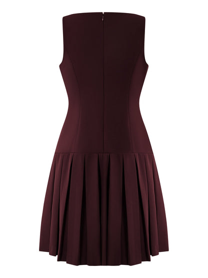Simple Pleated Solid Color Mini Dress