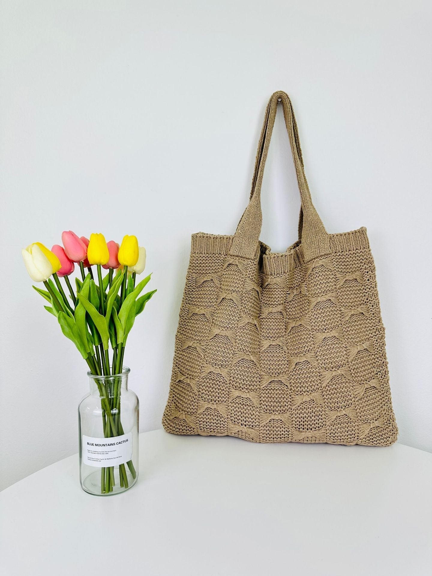 Solid Color large Cpacity Knit Shoulder Tote Bag