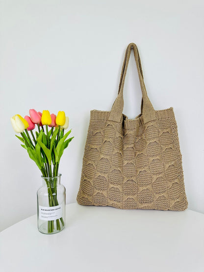 Solid Color large Cpacity Knit Shoulder Tote Bag