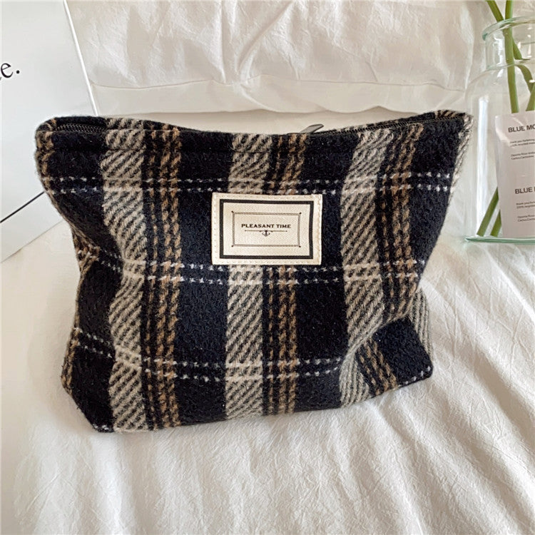 Plaid Color Block Large Capacity Make Up Bag