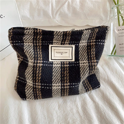 Plaid Color Block Large Capacity Make Up Bag