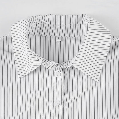 Simple Striped Button Down Tie Waist Shirt