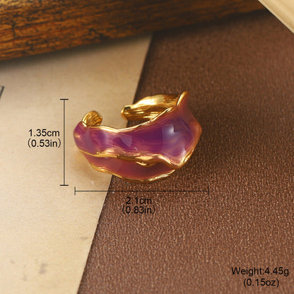 Retro Enamel Flower Open Band Ring