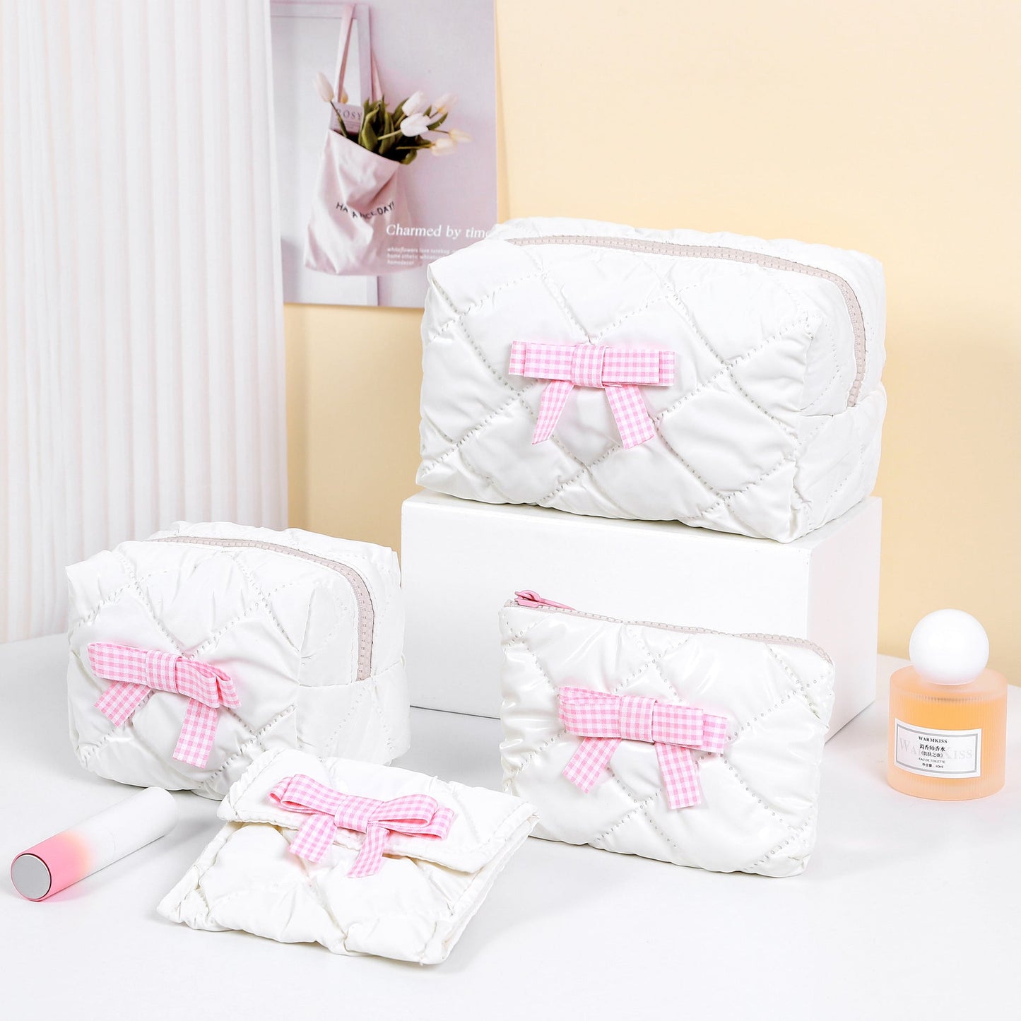 Candy Color Bow Decor Makeup Bag