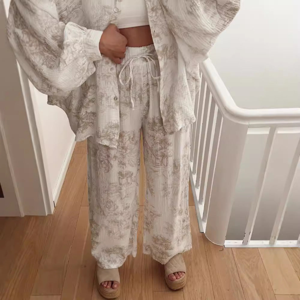 Casual Print Shirt Loose Pants Sets