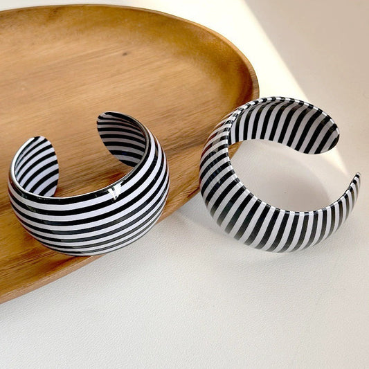 Striped C-Shape Wide Acrylic Bracelets