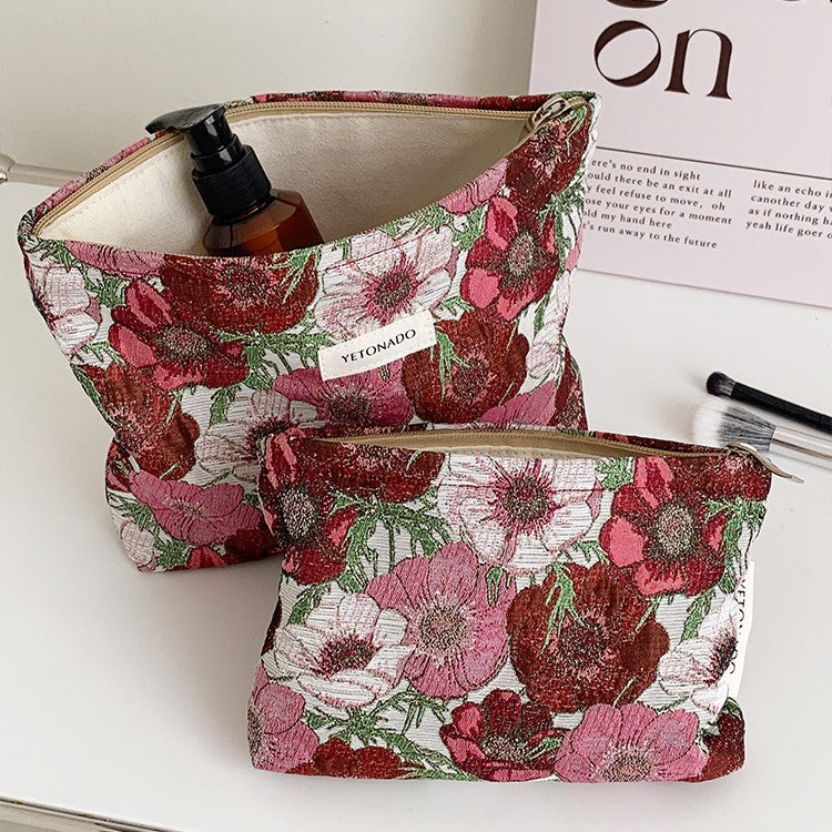 Elegant Color Block Floral Makeup Bag