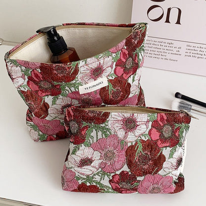 Elegant Color Block Floral Makeup Bag