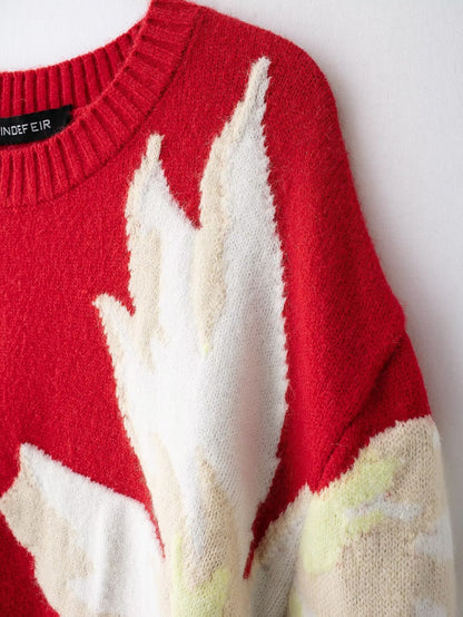 Trendy Color Block Jacquard Embroidered Knit Sweater