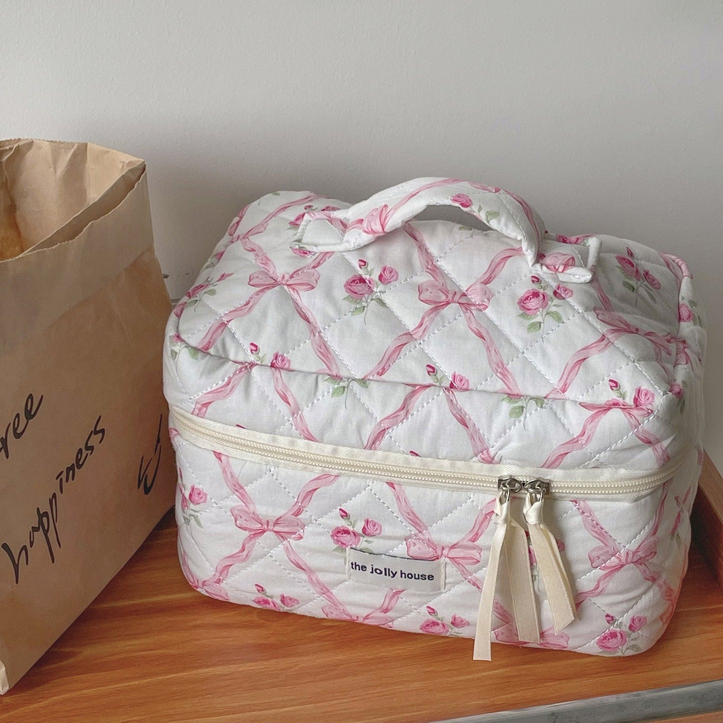 Bow Print Soft Portable Sweet Make Up Bag