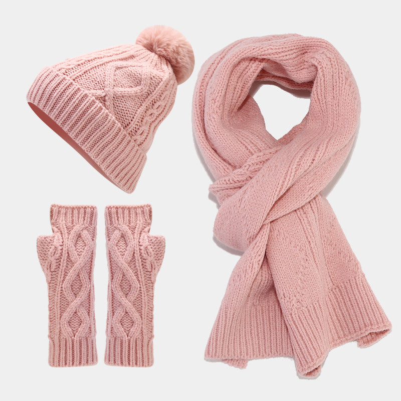 Solid Color Twist Simple Knit Hat & Scarf Sets