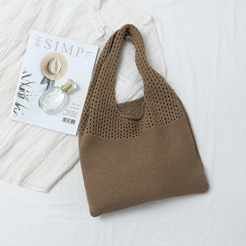 2+ Solid Color Simple Hollow Out Knit Shoulder Bag