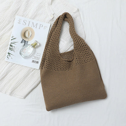 2+ Solid Color Simple Hollow Out Knit Shoulder Bag