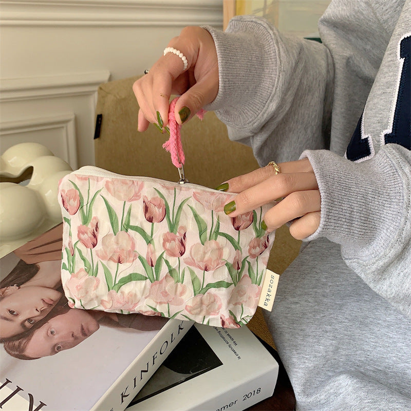 Simple Flower Print Mini Make Up Bag